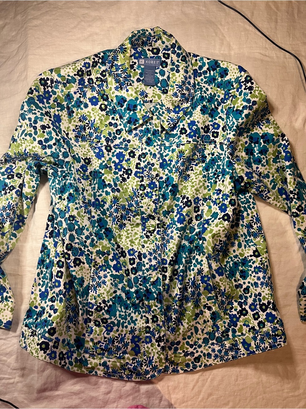 Koret Blue & Green Floral Button-Up Jean Jacket